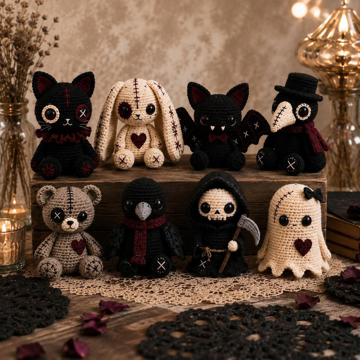 Gothic Crochet Pattern Bundle PDF – 8 Spooky Amigurumi Dolls, Halloween Crochet Patterns, Instant Download-TDS
