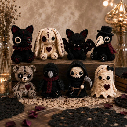 Gothic Crochet Pattern Bundle PDF – 8 Spooky Amigurumi Dolls, Halloween Crochet Patterns, Instant Download-TDS