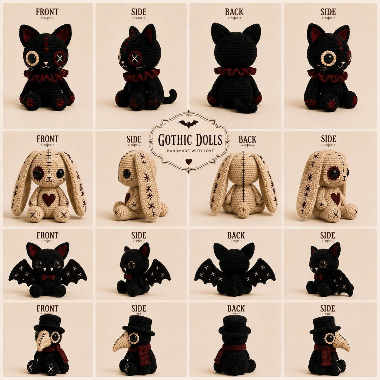 Gothic Crochet Pattern Bundle PDF – 8 Spooky Amigurumi Dolls, Halloween Crochet Patterns, Instant Download-TDS