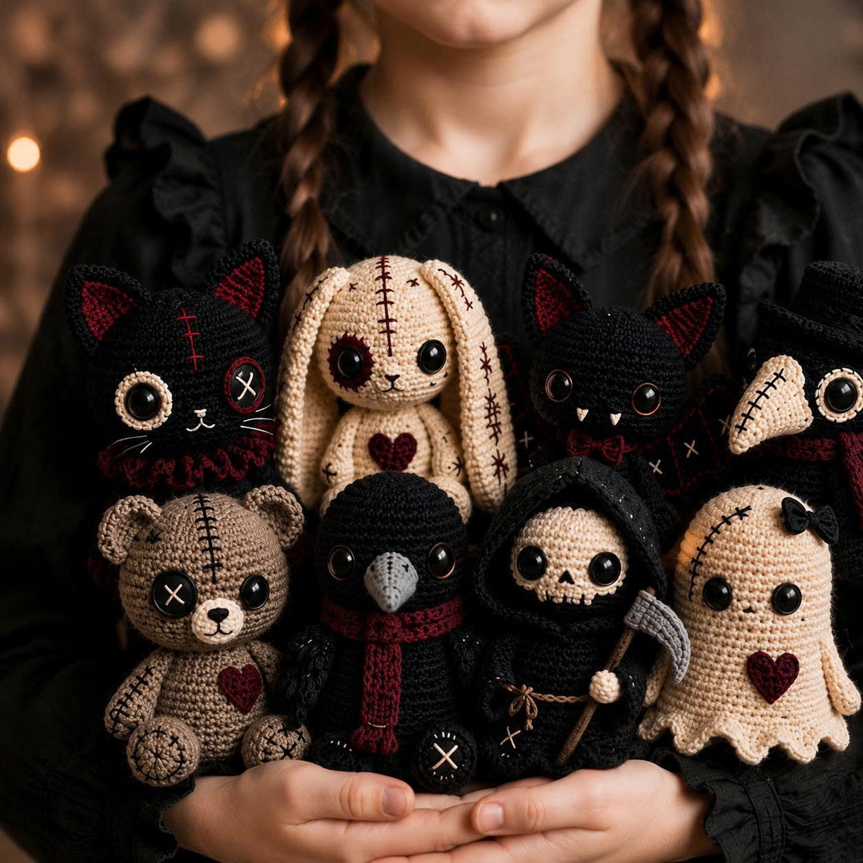 Gothic Crochet Pattern Bundle PDF – 8 Spooky Amigurumi Dolls, Halloween Crochet Patterns, Instant Download-TDS