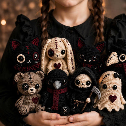 Gothic Crochet Pattern Bundle PDF – 8 Spooky Amigurumi Dolls, Halloween Crochet Patterns, Instant Download-TDS
