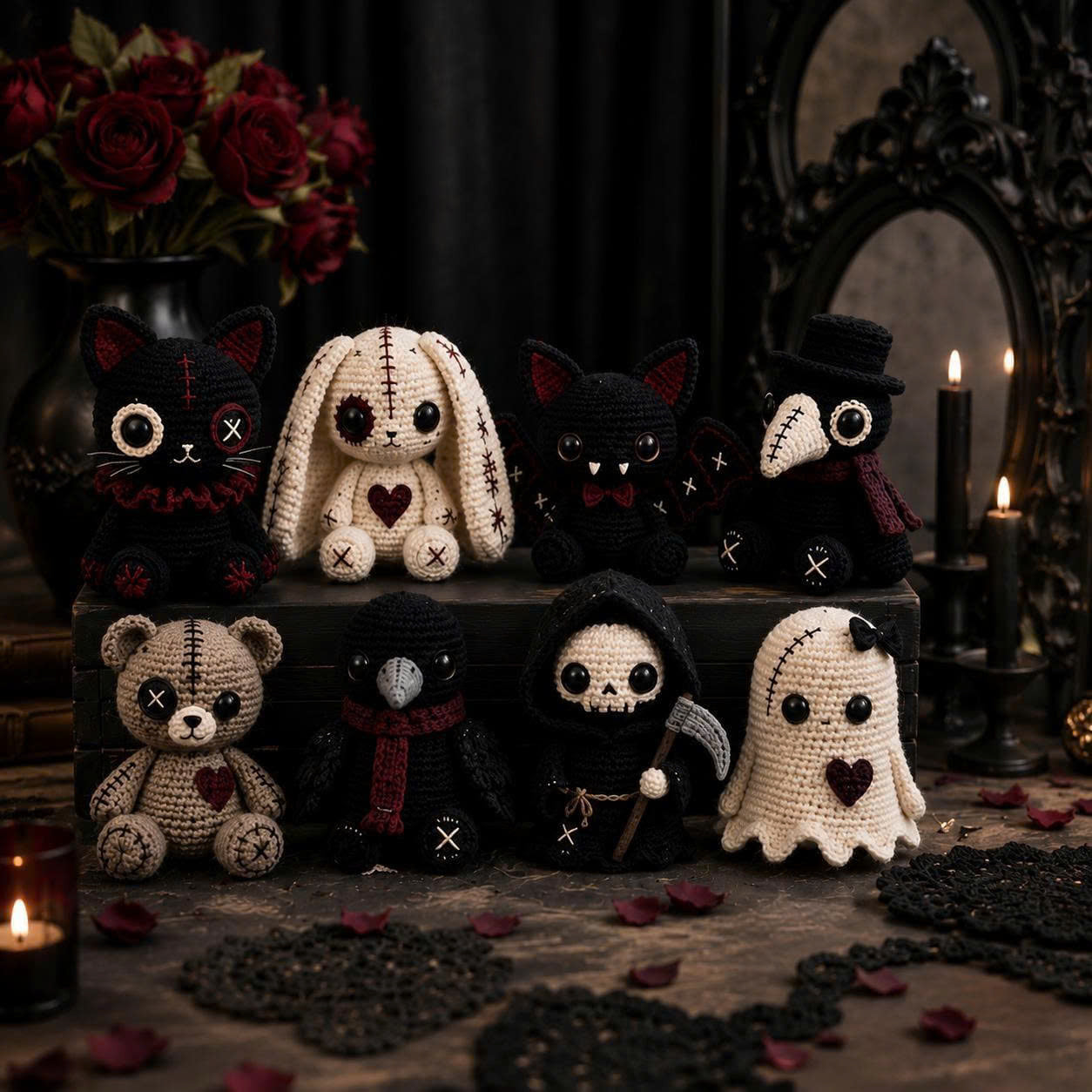 Gothic Crochet Pattern Bundle PDF – 8 Spooky Amigurumi Dolls, Halloween Crochet Patterns, Instant Download-TDS