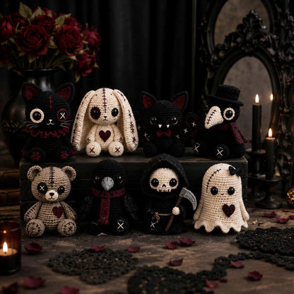 Gothic Crochet Pattern Bundle PDF – 8 Spooky Amigurumi Dolls, Halloween Crochet Patterns, Instant Download-TDS