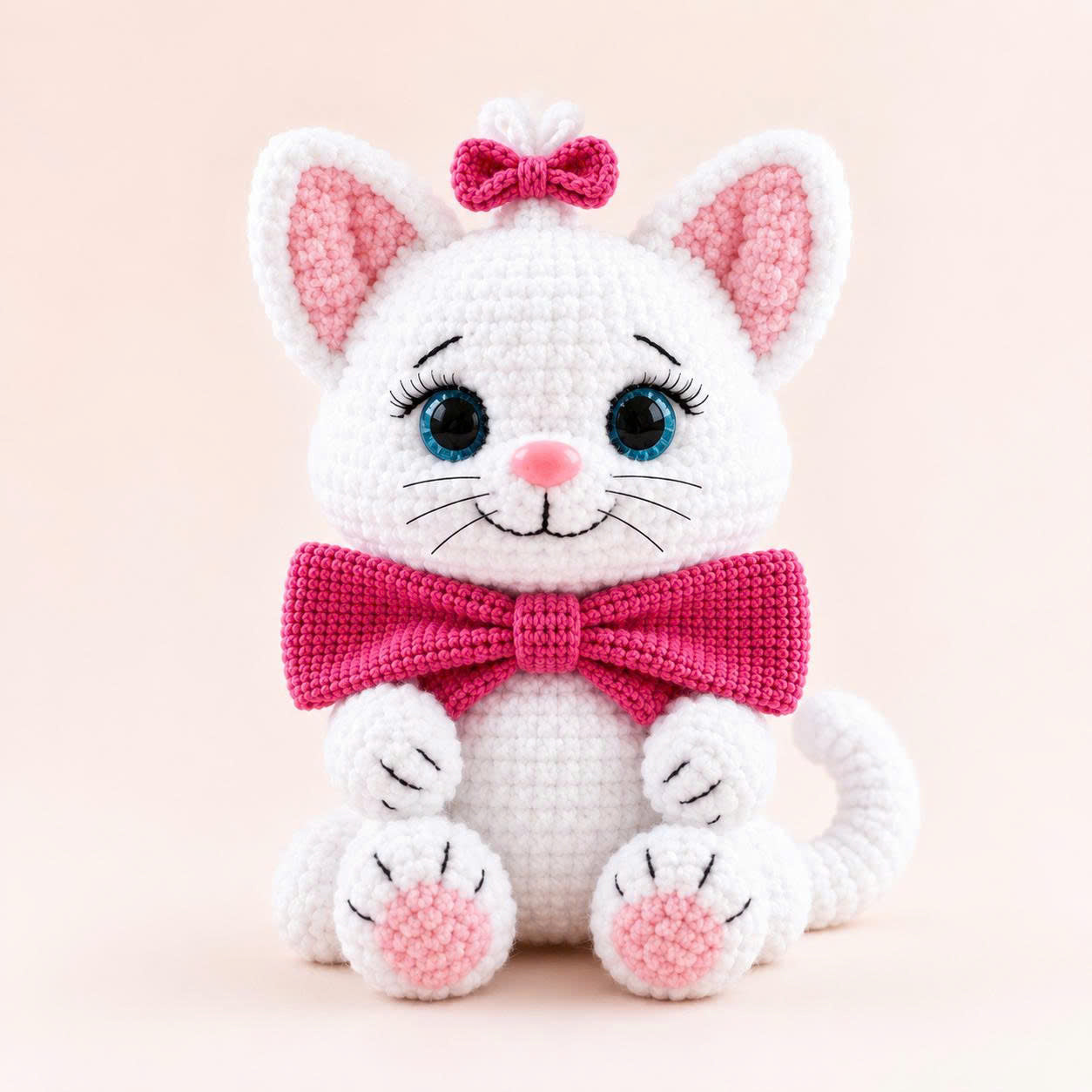 Kitty with a Bow Crochet Pattern PDF – Easy Low-Sew Cat Amigurumi Pattern, Plush Kitten Crochet Pattern, English Digital Download- TDS