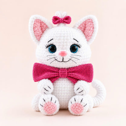 Kitty with a Bow Crochet Pattern PDF – Easy Low-Sew Cat Amigurumi Pattern, Plush Kitten Crochet Pattern, English Digital Download- TDS