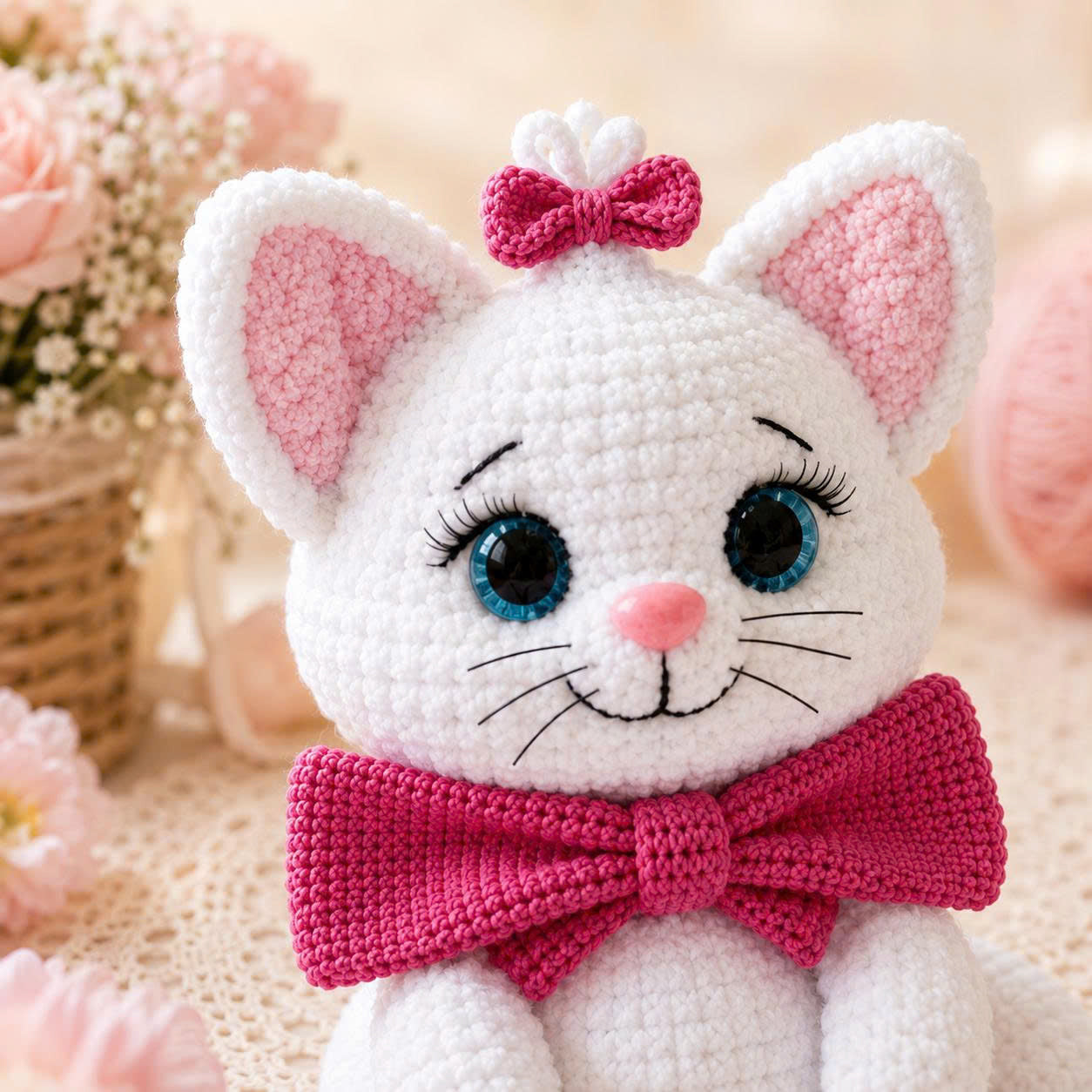 Kitty with a Bow Crochet Pattern PDF – Easy Low-Sew Cat Amigurumi Pattern, Plush Kitten Crochet Pattern, English Digital Download- TDS