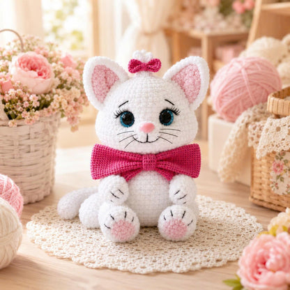 Kitty with a Bow Crochet Pattern PDF – Easy Low-Sew Cat Amigurumi Pattern, Plush Kitten Crochet Pattern, English Digital Download- TDS