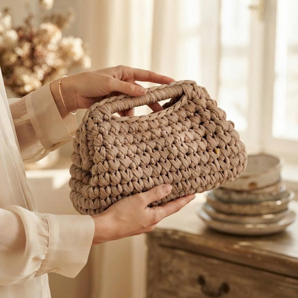 Crochet Clasp Bag Pattern PDF | Step-by-Step Beginner Purse Tutorial | T-Shirt Yarn Handbag Pattern