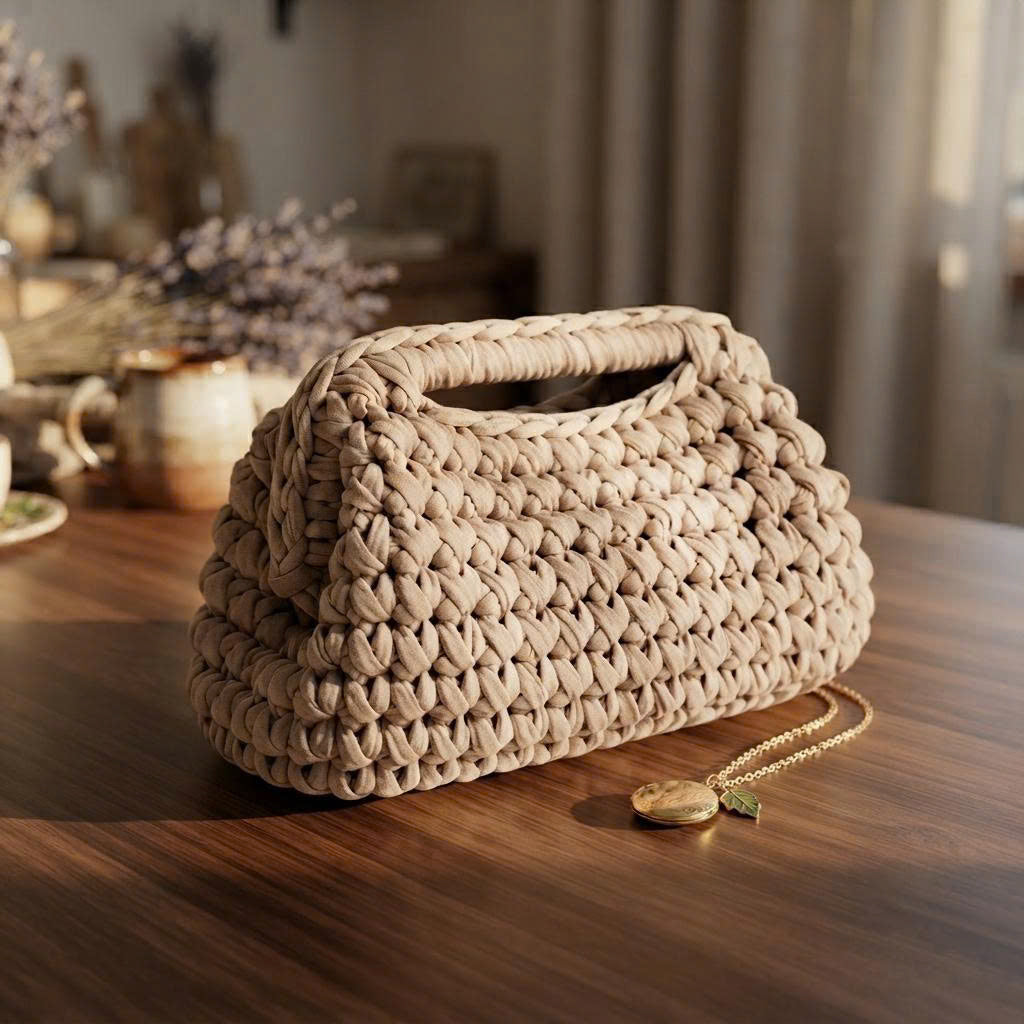 Crochet Clasp Bag Pattern PDF | Step-by-Step Beginner Purse Tutorial | T-Shirt Yarn Handbag Pattern