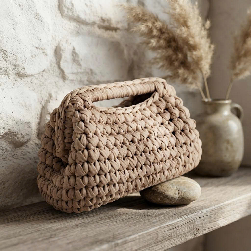 Crochet Clasp Bag Pattern PDF | Step-by-Step Beginner Purse Tutorial | T-Shirt Yarn Handbag Pattern