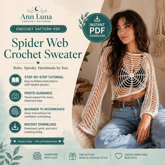 Spider Web Crochet Top Pattern PDF | Step-by-Step Halloween Mesh Sweater Tutorial