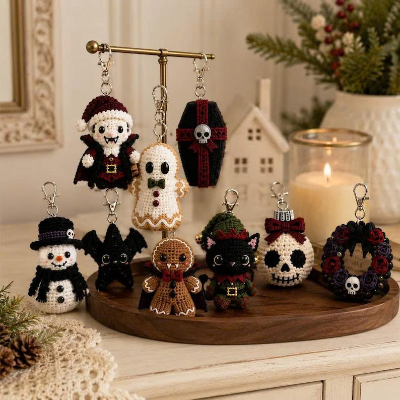 30 Gothic Crochet Keychain Patterns: Holiday Amigurumi PDF Bundle