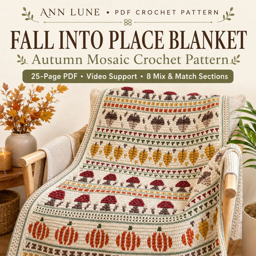 Fall Mosaic Crochet Blanket Pattern PDF, Pumpkin Mushroom Acorn Autumn Blanket, Overlay Mosaic Crochet Pattern
