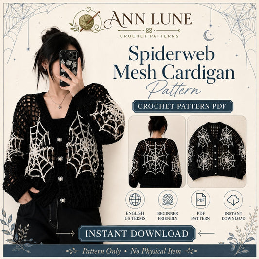 Spiderweb Mesh Cardigan Crochet Pattern PDF, Gothic Halloween Crochet Sweater Pattern, Spooky Crochet Cardigan, Digital Download