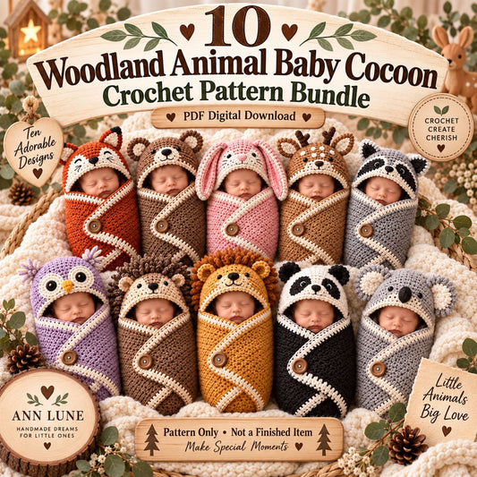 Woodland Animal Baby Cocoon Crochet Pattern Bundle – 10-in-1 Newborn Photo Prop PDF