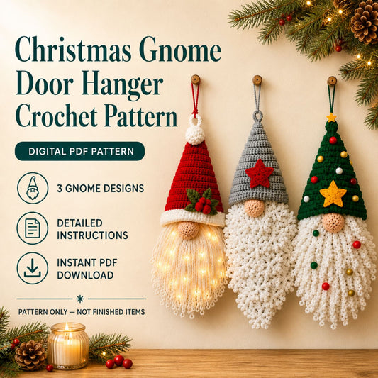 Christmas Gnome Door Hanger Crochet Pattern PDF | 3 Gnome Designs | Easy Christmas Decor Pattern