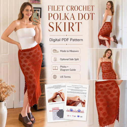 Filet Crochet Polka Dot Skirt Pattern PDF – Made-to-Measure Crochet Maxi Skirt, Side Split & Scalloped Hem