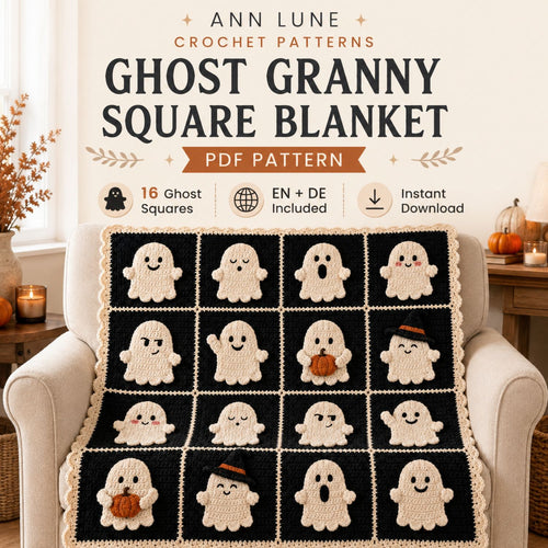 Ghost Granny Square Blanket Crochet Pattern PDF – Halloween Ghost Blanket Pattern, Cute Spooky Crochet Throw, Digital Download