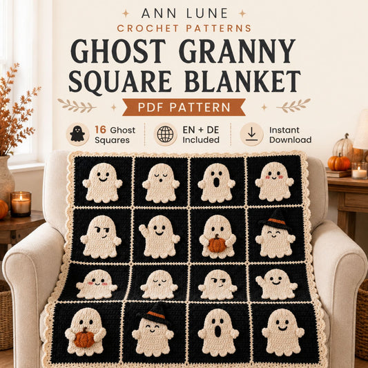 Ghost Granny Square Blanket Crochet Pattern PDF – Halloween Ghost Blanket Pattern, Cute Spooky Crochet Throw, Digital Download