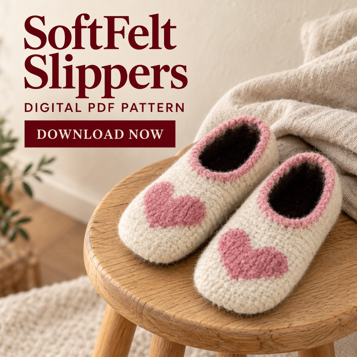 Felted Wool Slippers Crochet Pattern PDF – Custom Size House Shoes