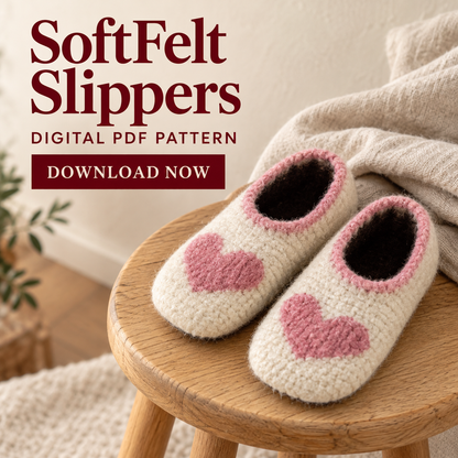 Felted Wool Slippers Crochet Pattern PDF – Custom Size House Shoes