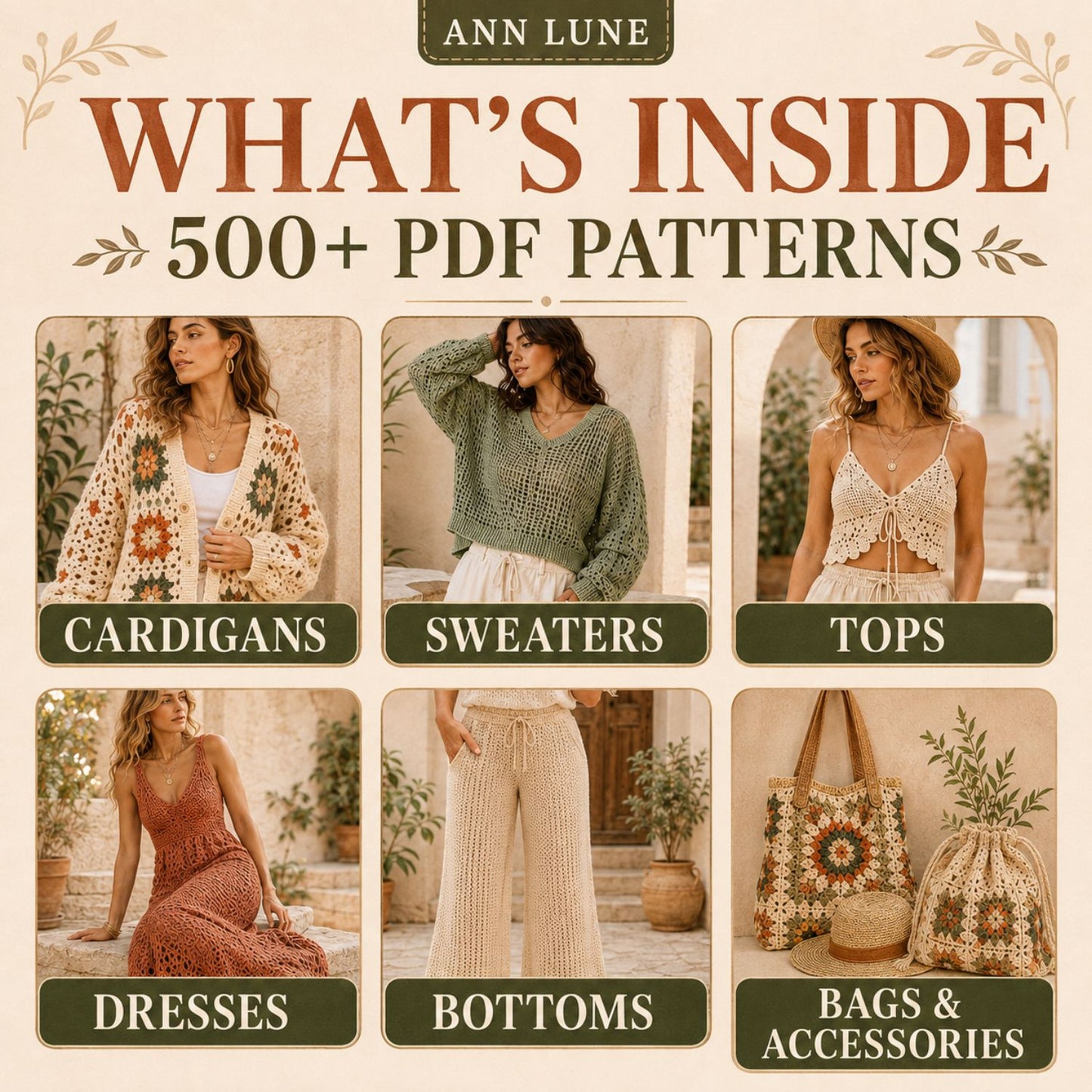 500+ Women’s Crochet Pattern Bundle PDF – Cardigans, Sweaters, Tops, Dresses & Accessories