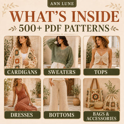 500+ Women’s Crochet Pattern Bundle PDF – Cardigans, Sweaters, Tops, Dresses & Accessories