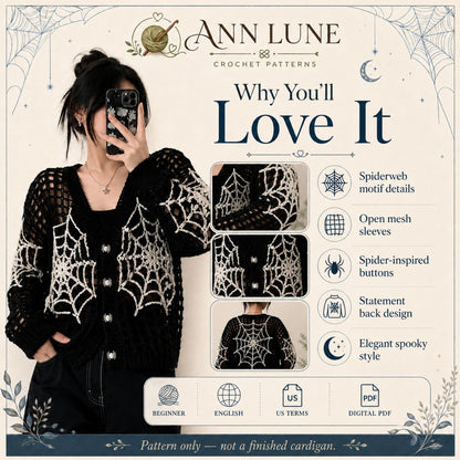 Spiderweb Mesh Cardigan Crochet Pattern PDF, Gothic Halloween Crochet Sweater Pattern, Spooky Crochet Cardigan, Digital Download