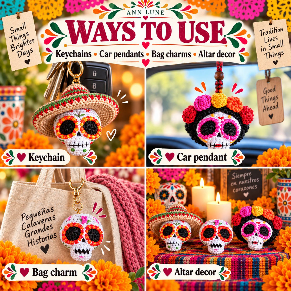 3-in-1 Sugar Skull Crochet Pattern Bundle PDF – Catrina, Sombrero & Classic Skull