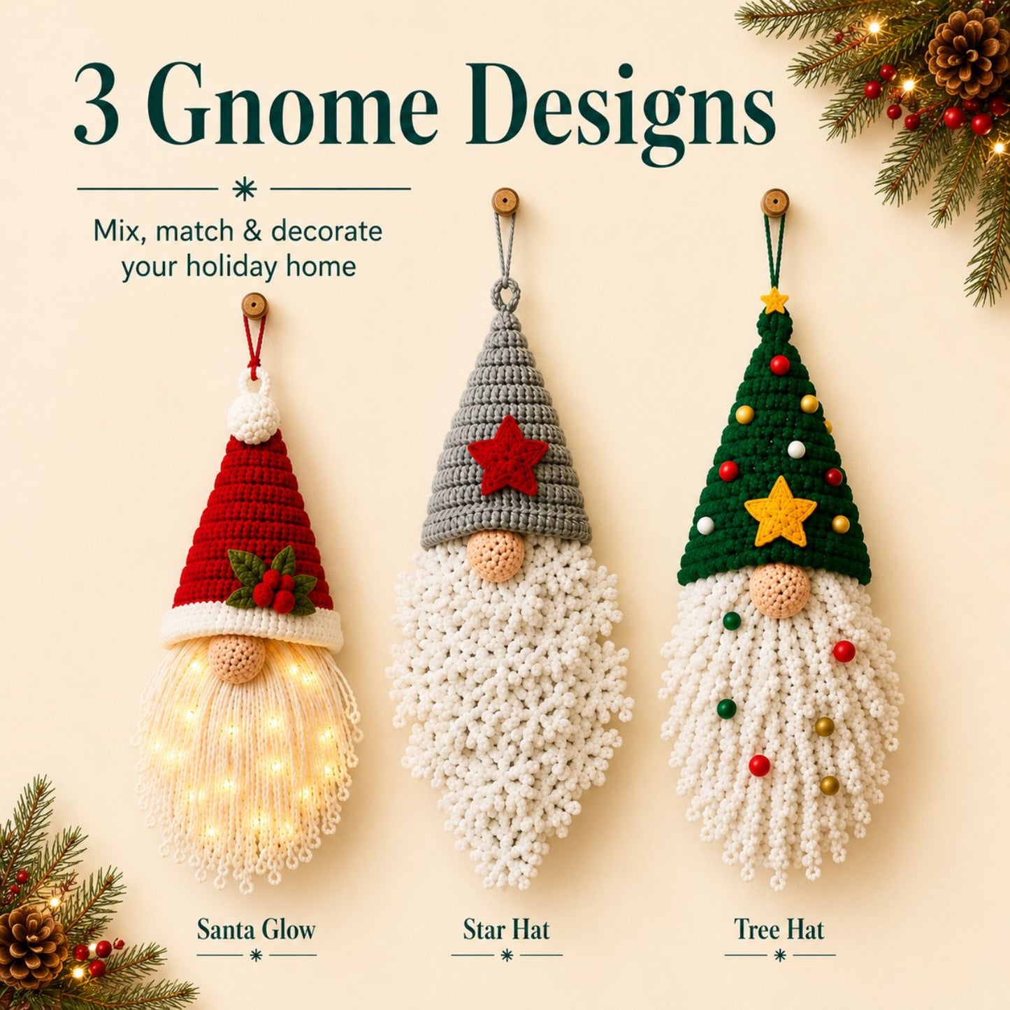 Christmas Gnome Door Hanger Crochet Pattern PDF | 3 Gnome Designs | Easy Christmas Decor Pattern