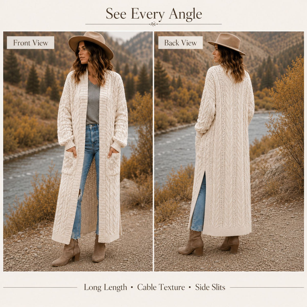 Long Cable Duster Cardigan Crochet Pattern PDF – Long Crochet Cardigan with Pockets, Cable Sweater Pattern XS–6XL