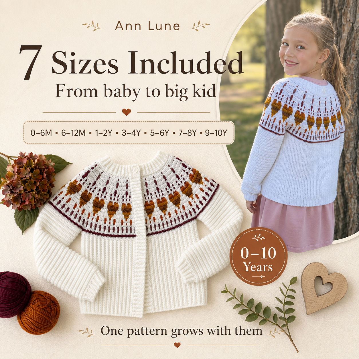 Happy Hearts Baby & Kids Crochet Cardigan Pattern PDF, Heart Cardigan Pattern, Sizes 0–10, Video Tutorial
