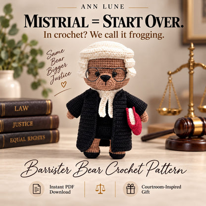 Barrister Bear Crochet Pattern PDF – Judge Bear Amigurumi, Lawyer Gift, Courtroom Crochet Pattern