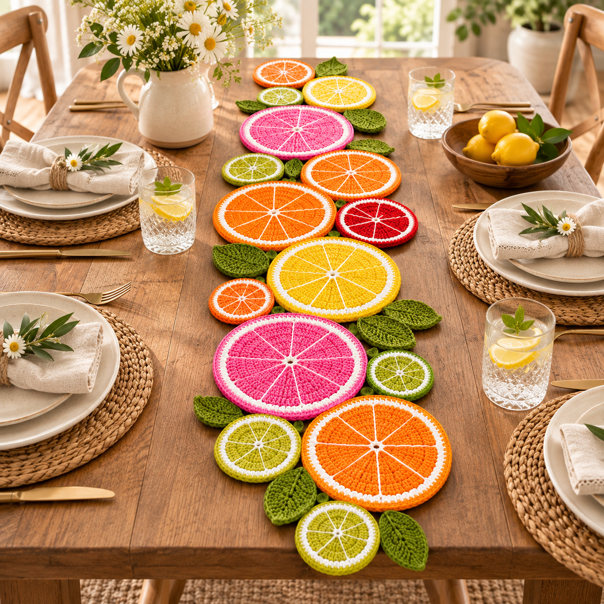 Citrus Slice Table Runner Crochet Pattern – Colorful Fruit PDF Pattern
