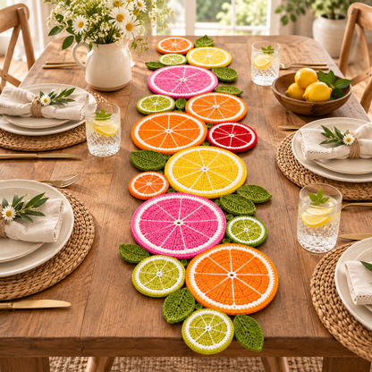 Citrus Slice Table Runner Crochet Pattern – Colorful Fruit PDF Pattern