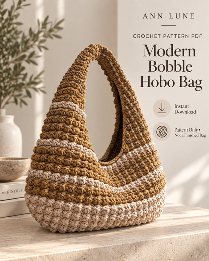 Bobble Hobo Bag Crochet Pattern PDF – Textured Crescent Shoulder Bag, Modern Crochet Purse Pattern, Instant Download