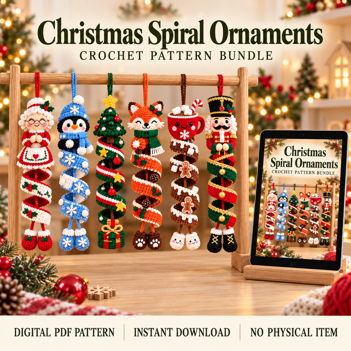 Crochet Christmas Spiral Hanging Ornaments PDF – Santa & Snowman Patterns