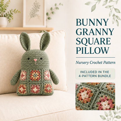 Woodland Animal Pillow Crochet Pattern Bundle PDF | Bear, Fox, Cat & Bunny