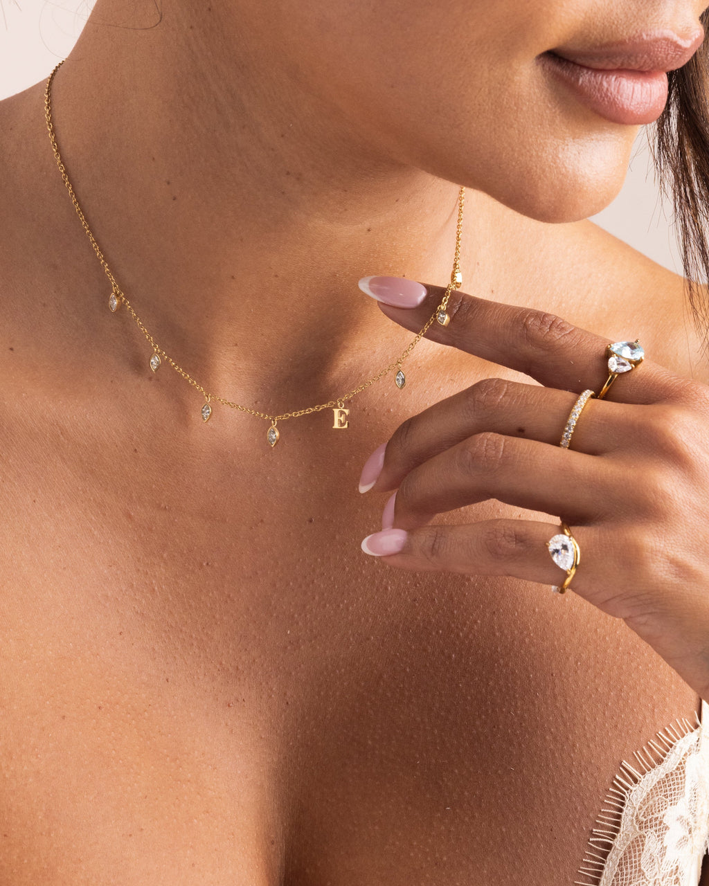 Initial Drop Necklace (Marquise Cut)