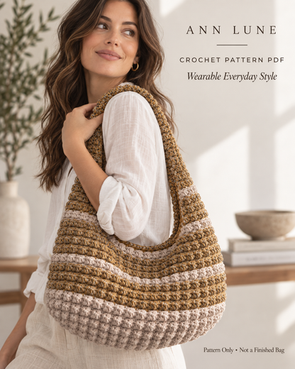 Bobble Hobo Bag Crochet Pattern PDF – Textured Crescent Shoulder Bag, Modern Crochet Purse Pattern, Instant Download