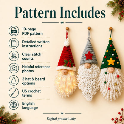 Christmas Gnome Door Hanger Crochet Pattern PDF | 3 Gnome Designs | Easy Christmas Decor Pattern