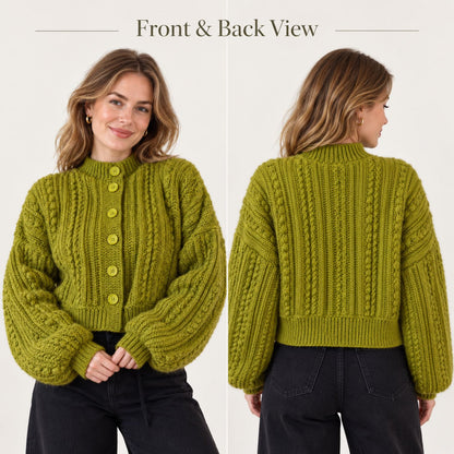 Made-to-Measure Cable Crochet Cardigan Pattern PDF – Textured Button Cardigan with Puff Stitch Panels