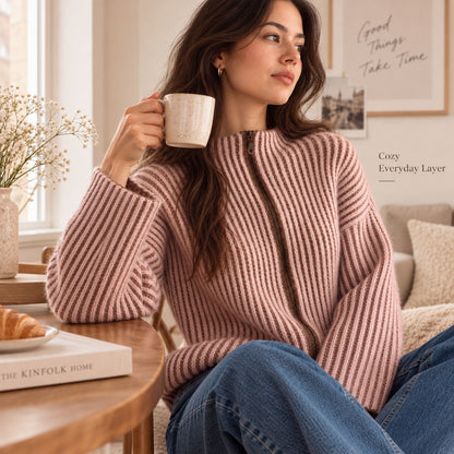Ribera Zip-Up Sweater Crochet Pattern PDF – Made-to-Measure Ribbed Cardigan