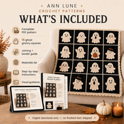 Ghost Granny Square Blanket Crochet Pattern PDF – Halloween Ghost Blanket Pattern, Cute Spooky Crochet Throw, Digital Download