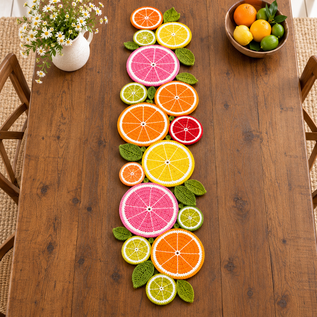 Citrus Slice Table Runner Crochet Pattern – Colorful Fruit PDF Pattern