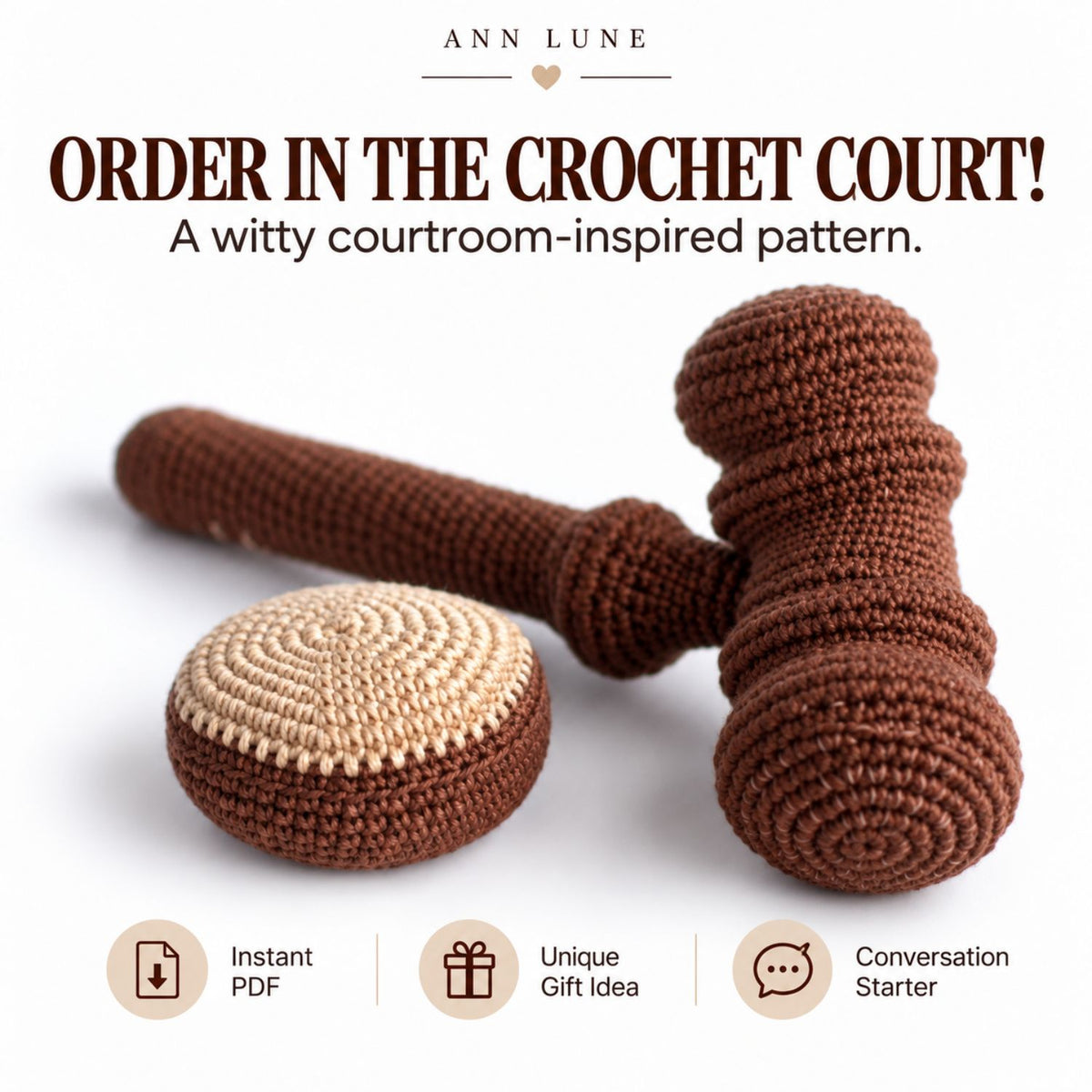 Crochet Gavel Pattern PDF – Judge Gavel Amigurumi, Courtroom Crochet Pattern, Lawyer & Justice Gift