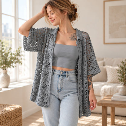 Crochet PDF Pattern | Made-to-Measure Lace Mesh Cardigan | Openwork Shirt Step-by-Step Tutorial