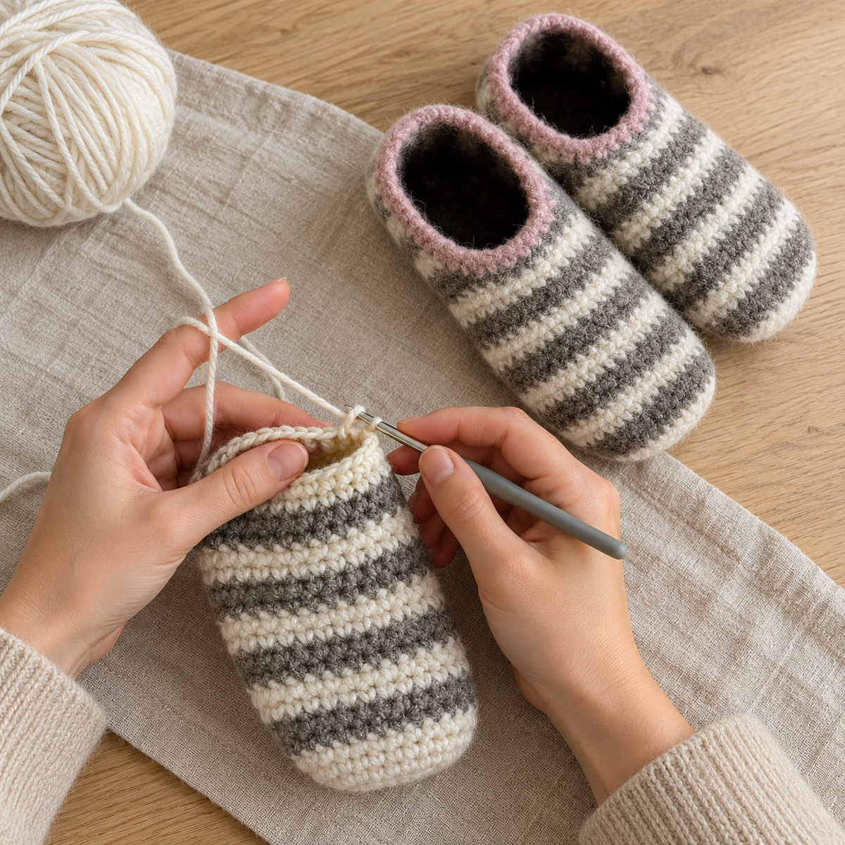 Felted Wool Slippers Crochet Pattern PDF – Custom Size House Shoes