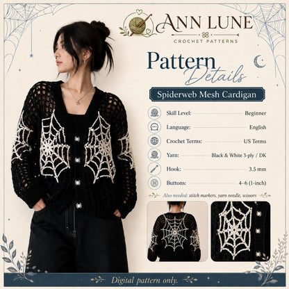 Spiderweb Mesh Cardigan Crochet Pattern PDF, Gothic Halloween Crochet Sweater Pattern, Spooky Crochet Cardigan, Digital Download