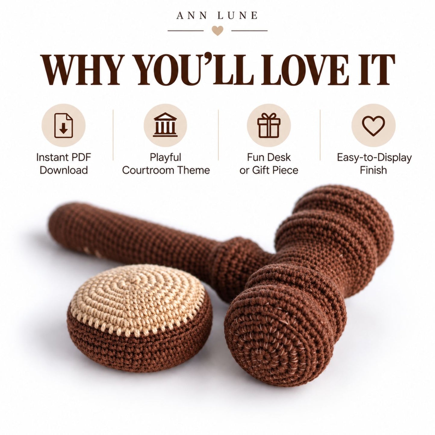 Crochet Gavel Pattern PDF – Judge Gavel Amigurumi, Courtroom Crochet Pattern, Lawyer & Justice Gift